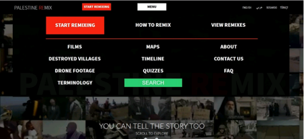 Figure 3 : Screenshot from the menu page and opening screen of Palestine Remix