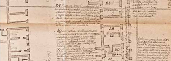 Fig. 12 : Annotation de plan, 1820, langue polonaise. (Archives DHC).