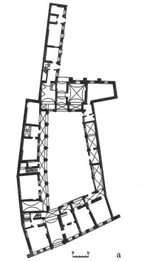 Fig. 15 : Plan notant la présence de voûtes entre les murs (bâtiment Alumnatas). reproduit dans Lietuvos architekturos istorija.