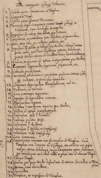 Fig. 42 : Légende latine du plan de 1642. Les fonctions des locaux sont identifiées par numéro. (BnF, Paris).