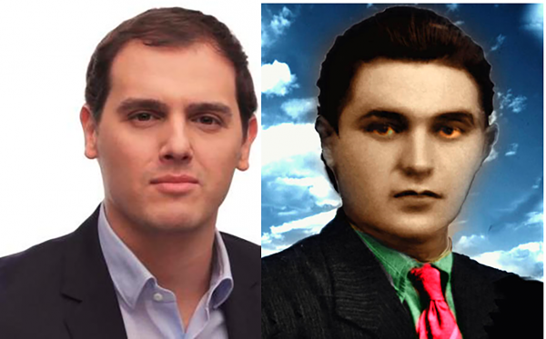 Fig. 2. A la izquierda, una fotografía de Albert Rivera; a la derecha, el rostro “colectivo” de Luther Blissett, construido a partir de 100 caras distintas.