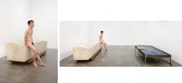 Fig. 2. Roger Hiorns, Untitled (Security Object) with model (2013)