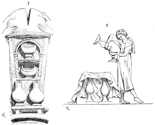 Fig. 1-2. Réduit immeuble et tablette mobile, premières communautés chrétiennes. E. Viollet-le-Duc, Dictionnaire raisonné du mobilier français (1873-74).