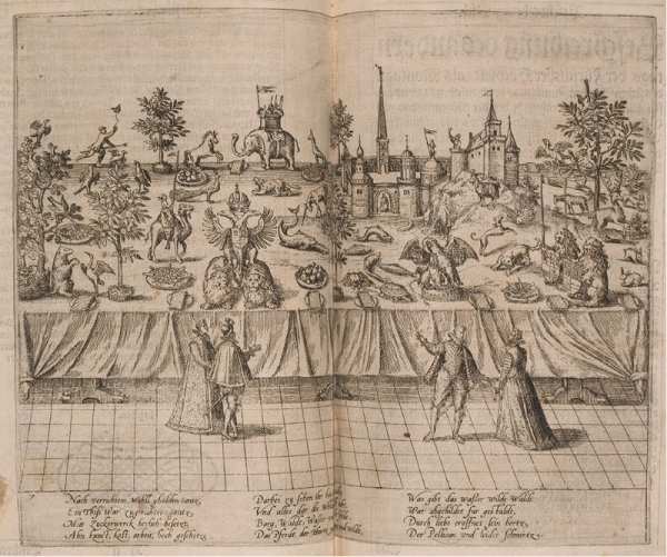 Fig. 14. Frans Hogenberg, La table des statues de sucre pour les noces de Jean Guillaume de Clèves, 1587, gravure.