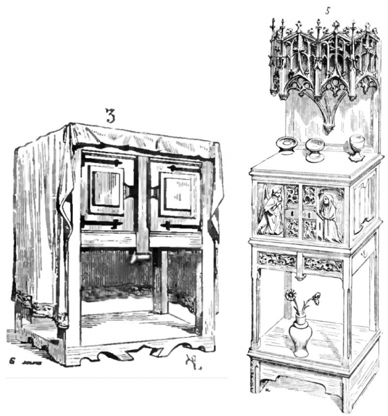Fig. 3-4. Crédences du Moyen Âge (XII-XVe siècles).E. Viollet-le-Duc, Dictionnaire raisonné du mobilier français (1873-74).