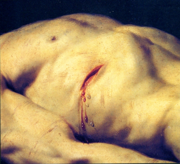 Fig. 4. Philippe de Champaigne, Le Christ mort couché sur son linceul, détail, 1650-54, huile sur bois, 197 x 68 cm, Musée du Louvre, Paris.