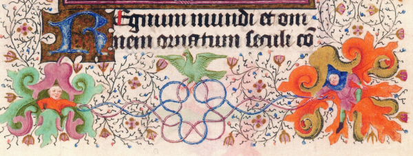 Fig. 10 : Livre d’heures de Catherine de Clèves, Utrecht, vers 1440, New York, Morgan Library, Ms M. 917, p. 313, détail du pied de page