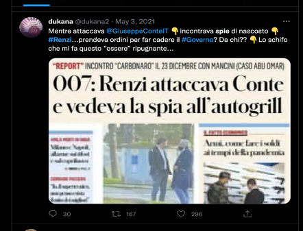 Fig. 2. Images extraites de Twitter avec l’hashtag Renzi et le mot-clé « spie » (espions)