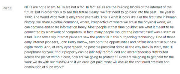 Figure 3: Extrait de TEDMonterey "How NFTs are building the internet of the future", Kayvon Tehranian (August, 2021)