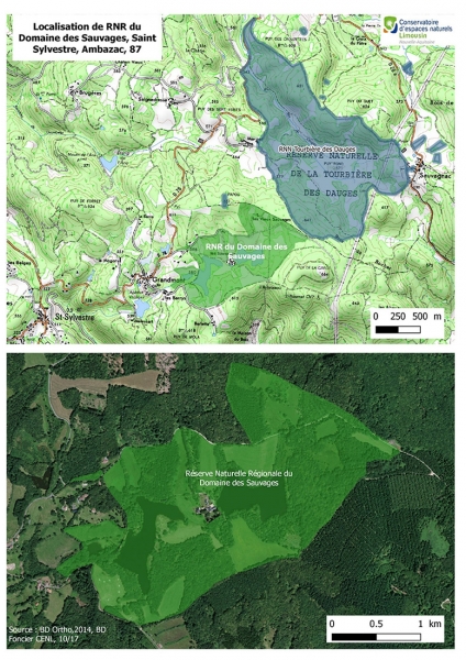 Figure 1 : cartes de localisation et de périmètre de la Réserve Naturelle Régionale des Sauvages 