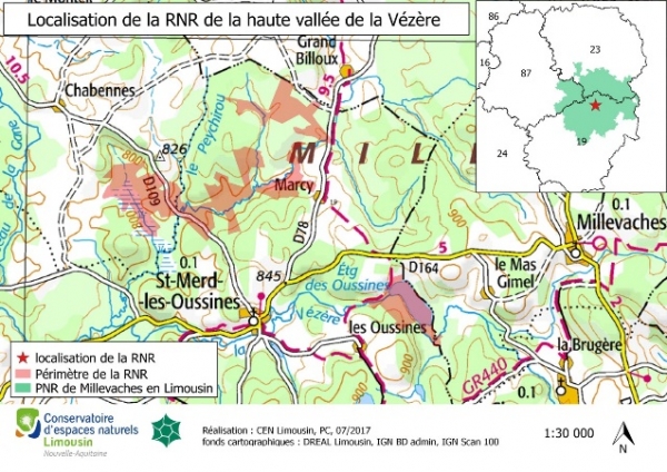 Figure 1 : localisation de la RNR de la Haute Vallée de la Vézère