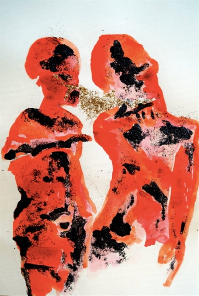 Caribbean bodies : Bouyon Series (2018, techniques mixtes sur papier, 65 cm x 50 cm)