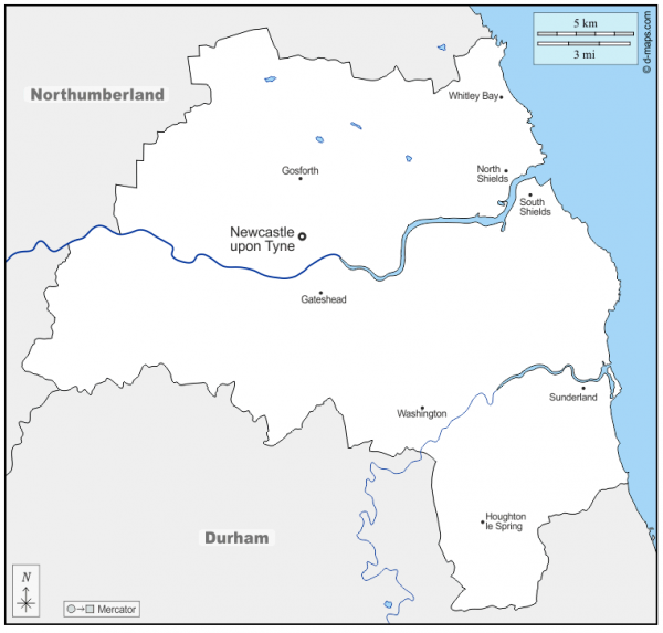 Figure 1: map of Tyne and Wear, north-east England