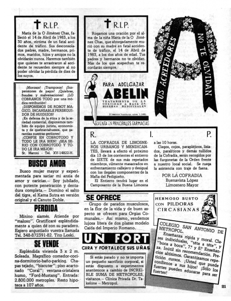 Figura 4. Página de publicidad y necrológicas en El Eco de Metropol.