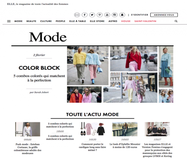 Capture 5 : Page d’accueil de la rubrique « mode » de Elle.fr41