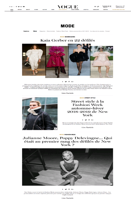 Capture 6 : Page d’accueil de la rubrique « mode » de Vogue.fr43