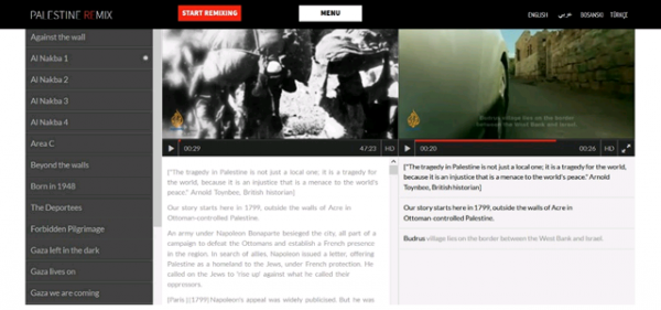 Figure 4 : Screenshots from Palestine Remix – the remix tool