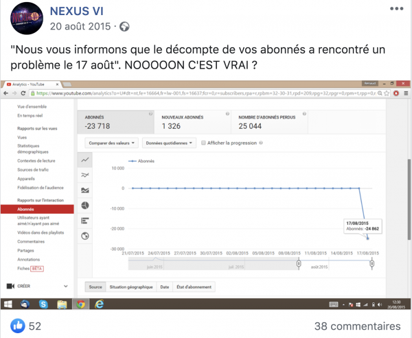 Figure 1. Message publié sur la page Facebook Nexus VI