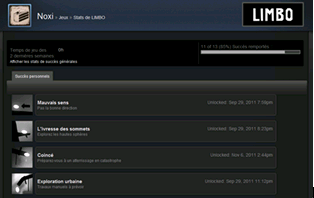 Figure 2. Profil d’utilisateur Steam dénombrant les différents succès déverrouillés par le joueur dans le jeu LIMBO