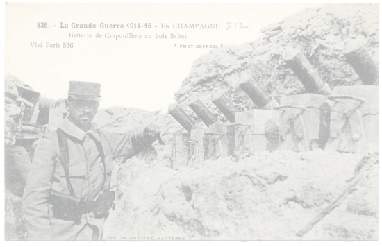 La Grande Guerre 1914-15 - En Champagne. - Batterie de Crapouillots au bois Sabot