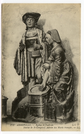 Abbeville. - Eglise Saint-Vulfran. Statue de St-Gengonef, patron des Maris trompés.