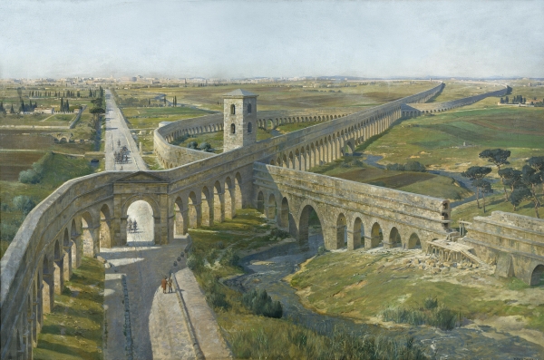 Figure 2 : Peinture des aqueducs romains par Zeno Diemer, vers 1920. (Notez la séparation des canaux.)