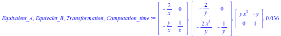 Equivalent_A, Equivalet_B, Transformation, Computation_time := Matrix(%id = 18446744078265554574), Matrix(%id = 18446744078265554694), Matrix(%id = 18446744078265554814), 0.36e-1