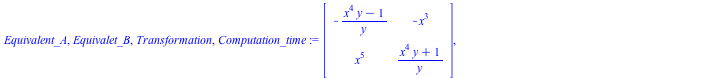 Equivalent_A, Equivalet_B, Transformation, Computation_time := Matrix(%id = 18446744078272839302), Matrix(%id = 18446744078272839422), Matrix(%id = 18446744078272839542), 0.97e-1