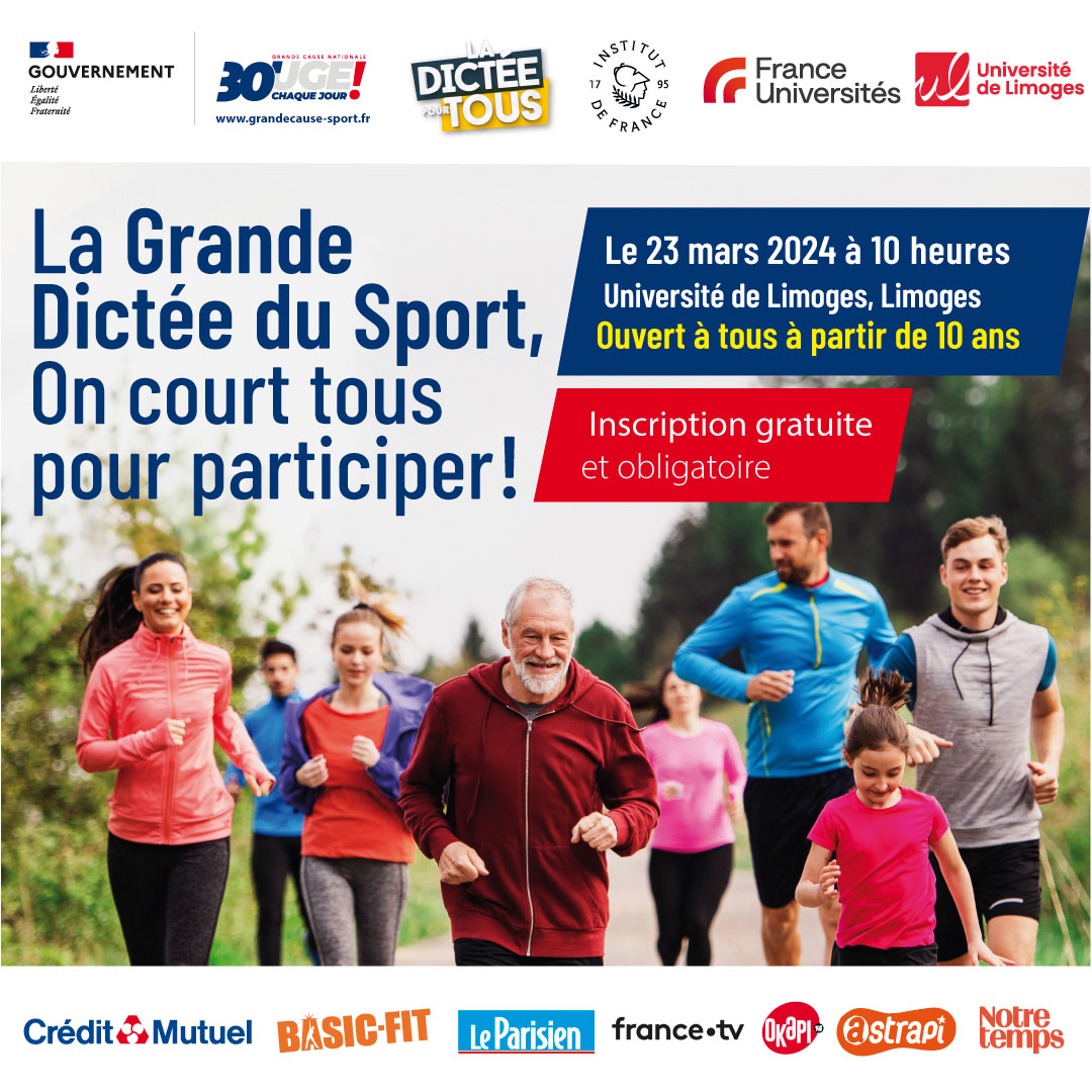 Affiche La Grande Dictée du Sport le 23 mars 2024 à la FLSH de Limoges
