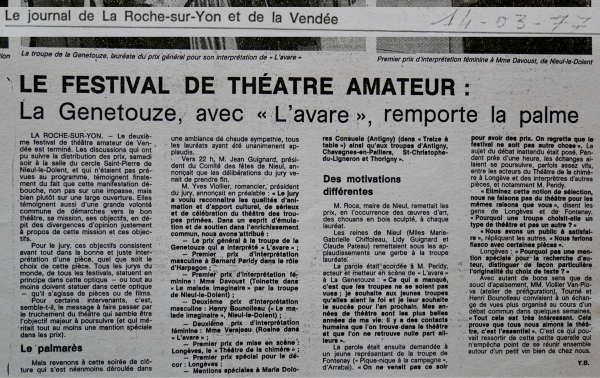 Le festival de théâtre amateur : La Genétouze, avec "L'Avare", remporte la palme
