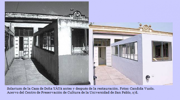 Figura 11 - Solário da Casa de Dona YáYá antes e depois da restauração. Foto: Candida Vuolo. Coleção do Centro de Preservação Cultural da Universidade de São Paulo, n/d.