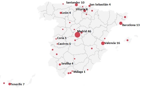 Figura 2- Mapa do contagio em Espanha 3/3/2020.