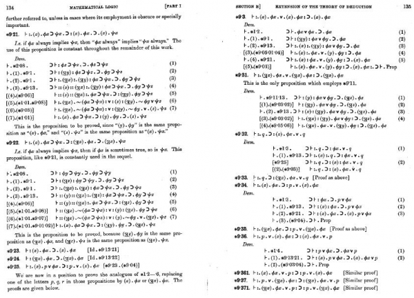 Exemple de texte figuratif. Pages extraites des Principia Mathematica de Whitehead & Russell.