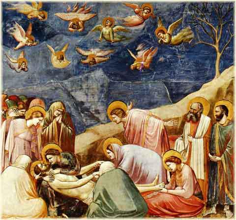 Figure 1. Giotto, Deposizione, Cappella degli Scrovegni, Padova, 1303 – 1306. Reproduit avec l’aimable autorisation de la commune de Padova, Ministère de la Culture.