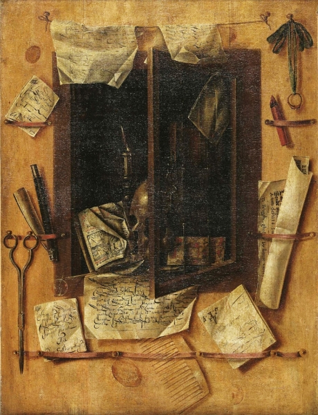 Fig. 18. Cornelis Norbertus Gijsbrechts, Vanitas, ca 1670, Bruxelles, Musées Royaux des Beaux-Arts de Belgique.